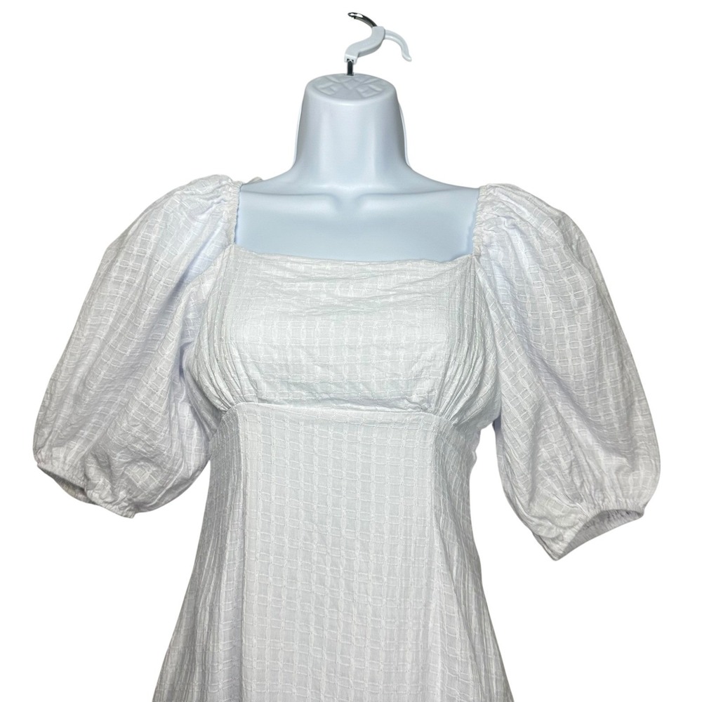 Showpo White Babydoll Mini Dress Puff Sleeves Square Neck‎ Milkmaid US Size 4 - Picture 5 of 13